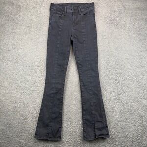 American Eagle Hi-Rise Skinny Kick Jeans Black Split Hem Stretch 0 Regular